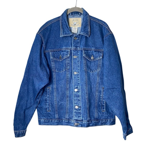 Elk Canyon Y2K Wolf Embroidered Denim Trucker Biker Jacket Mens L - Picture 2 of 4